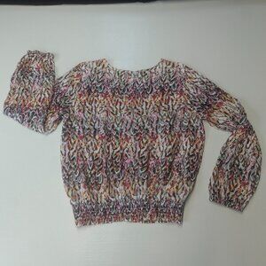 Liverpool Los Angeles Size Small Feather Print Blouse Multi-Color